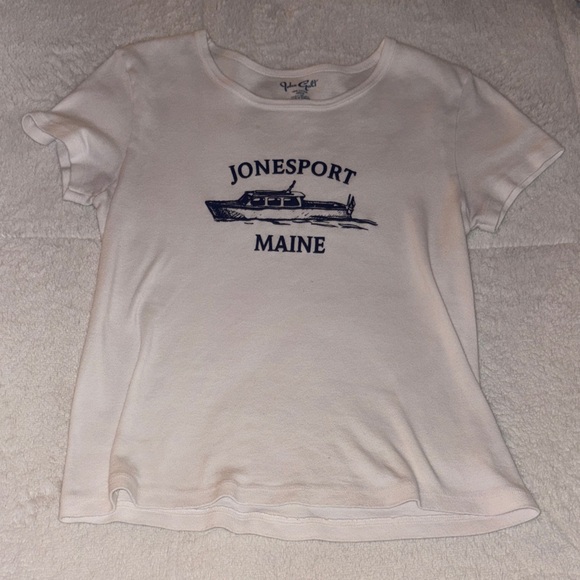 Brandy Melville Tops - White and Navy Brandy Melville Jonesport Maine Boat Tee